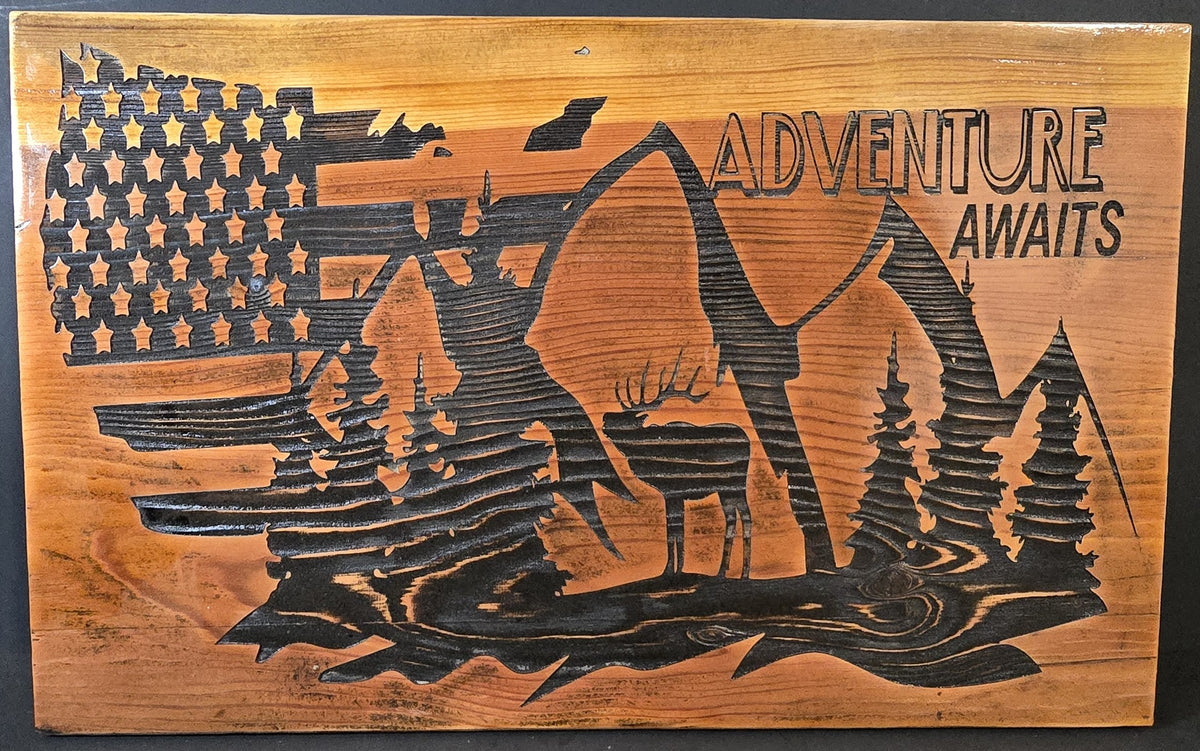 American Flag USA Elk Silhouette Camping Home Sign Decor