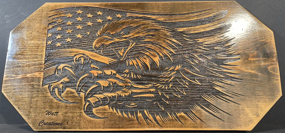 Oak Wood American Flag Bald Eagle 2-Sided Decor Cribbage Board