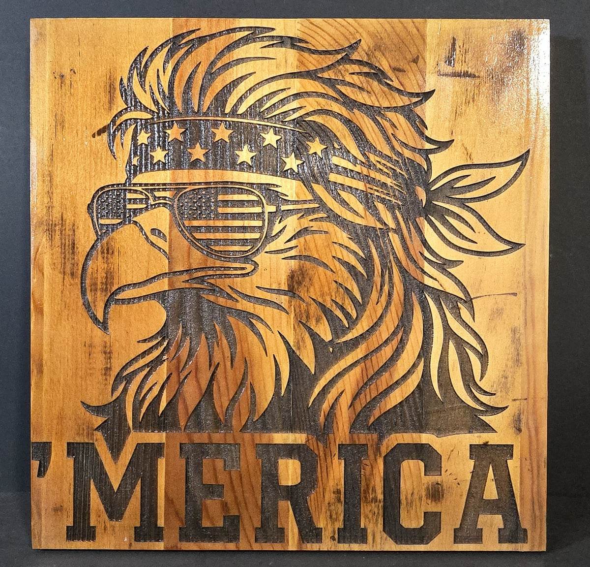 American Bald Eagle with Mullet 'Merica Wood Wall Decor Sign