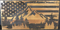 American Flag and Mountains with Trees Wood Wall Decor