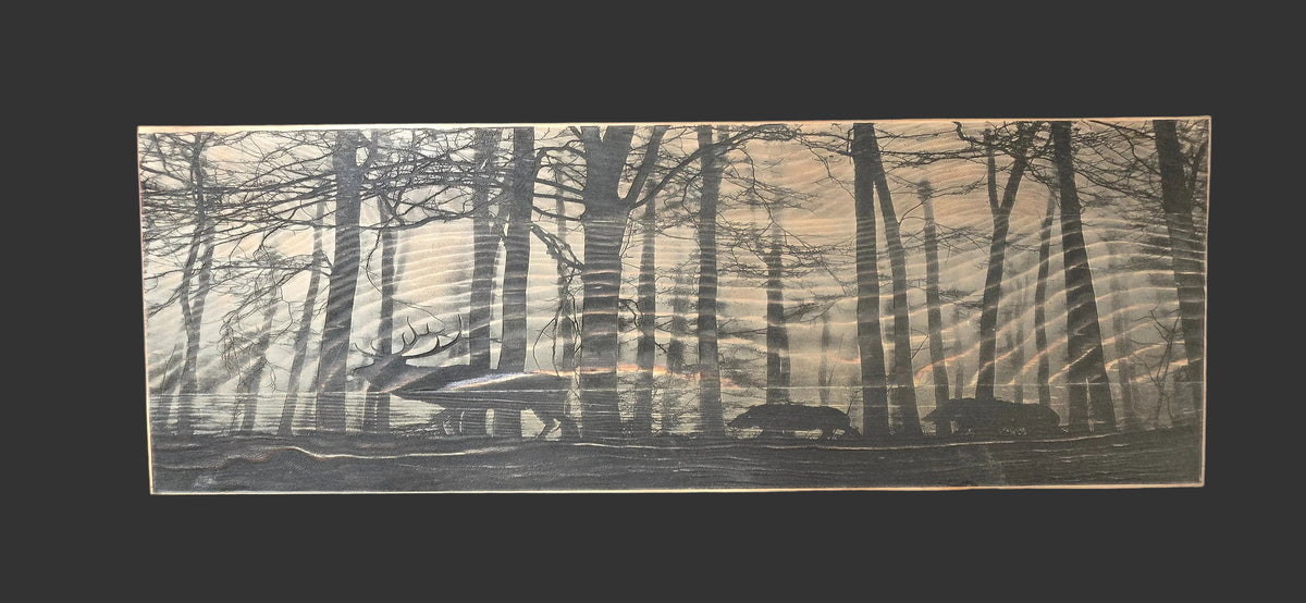 Elk and Bear Forest Silhouette Reclaimed Wood Sign