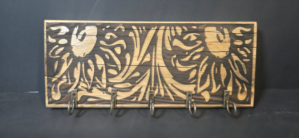 Rustic Floral Reclaimed Wood Key Holder